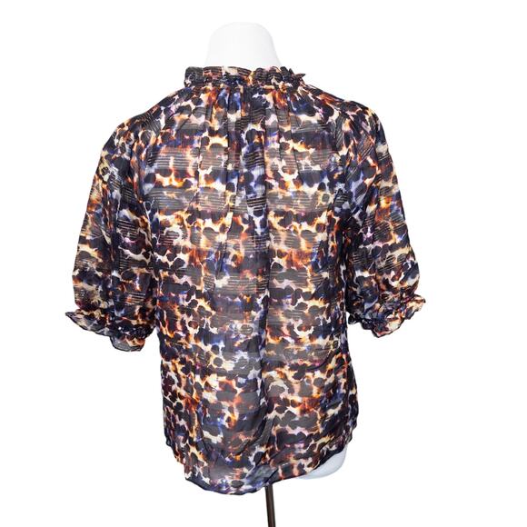 MARIE OLIVER Animal Print Metallic Stripe Short Sleeve Blouse Black Orange Small - Picture 2 of 9